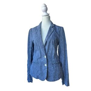 Cartonnier By Anthropologie Blazer Jacket Womens Size 2 Blue Linen Blend Preppy